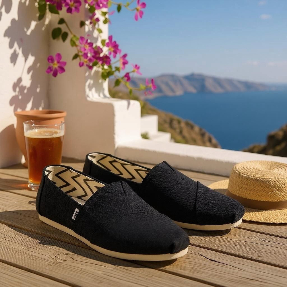 Toms Womens Alpargata Classic BLACK Canvas Slip-On Sneakers SZ 9 W - Picture 1 of 14
